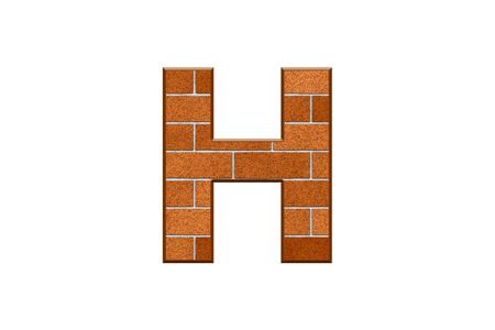 Letter H Text in 3d Bricks texture Isolated On Whiteの写真素材