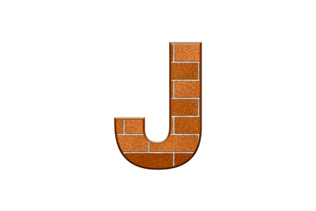 Letter J Text in 3d Bricks texture Isolated On Whiteの写真素材