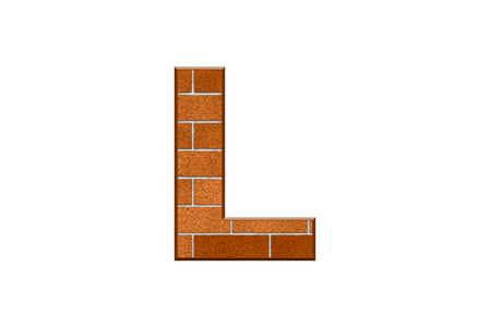 Letter L Text in 3d Bricks texture Isolated On Whiteの写真素材