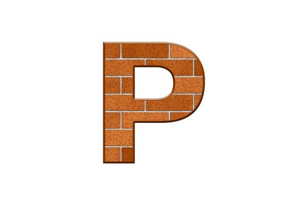 Letter P Text in 3d Bricks texture Isolated On Whiteの写真素材