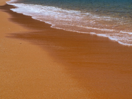 inviting golden sand beach on a sunny day without peopleの写真素材