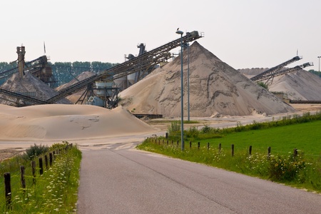 sand mining site with acces roadの写真素材