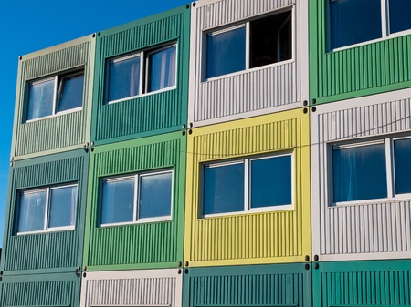 students housing in cargo containers in varied colors