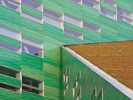 Detail of a modern building with a sedum roofの写真素材