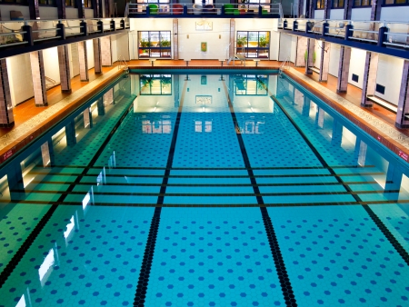 Historical Large Swimming Pool Hall Suitable for Competition Eventsのeditorial素材