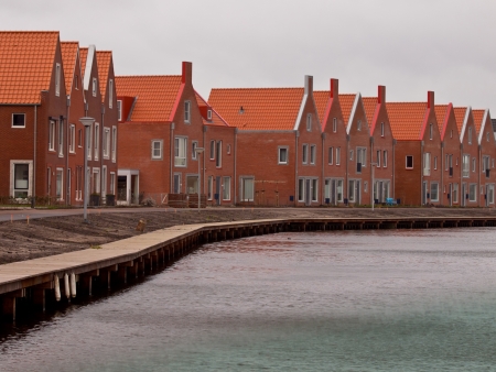 Street with Modern Houses in a Newly Built Urban Area in the Netherlandsのeditorial素材