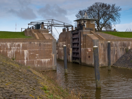 Lock in a Dutch Dike as part of the Delta Worksの写真素材