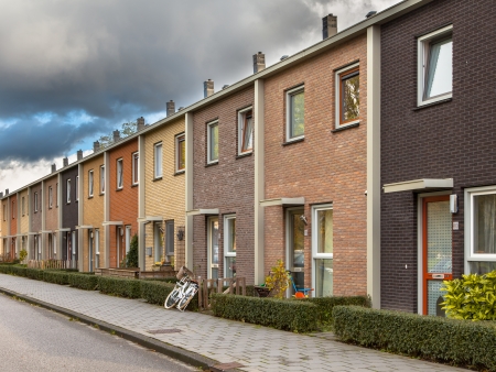 Modern Terra Colored Middle Class Terraced Houses in Europeの写真素材