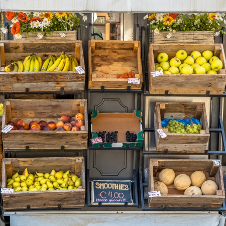 Organic Fruit on Display on a Street Market Stallのeditorial素材