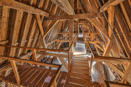 Attic ceiling of an old church with vaulted ceiling from the 16th century in the Netherlandsの写真素材