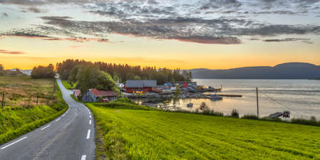 Small fishing harbour at sunset  in Rodven Norwayの写真素材