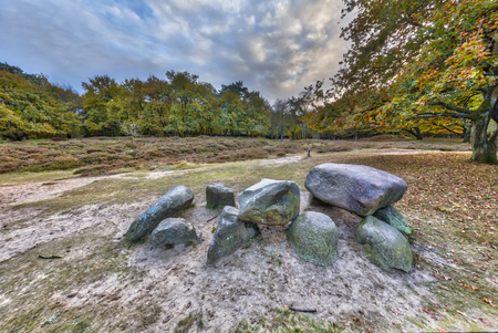 Ancient Dolmen or Hunebed Megalithic tomb from the ice age in Drenthe Netherlandsの写真素材