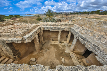 Overview of Tombs of the Kings archaeological excavation museum in Paphos on Cyprus. An example of Hellenistic and early Roman architectureのeditorial素材
