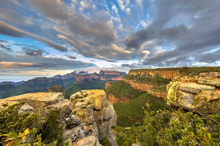 Blyde river Canyon panorama from viewpoint over panoramic scenery of Three Rondavels in Mpumalanga South Africaの写真素材