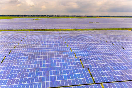 Solar farm on dutch countryside in Groningen Province, the Netherlandsの写真素材