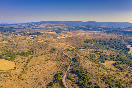 Aerial view of Causse de Blandas limestone karst highland plateau in Occitanie, France.の写真素材