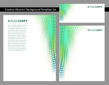 Abstract Cool Green Gradient Background Template Set with gradient selection of a dot swirls and plenty of text space.のイラスト素材