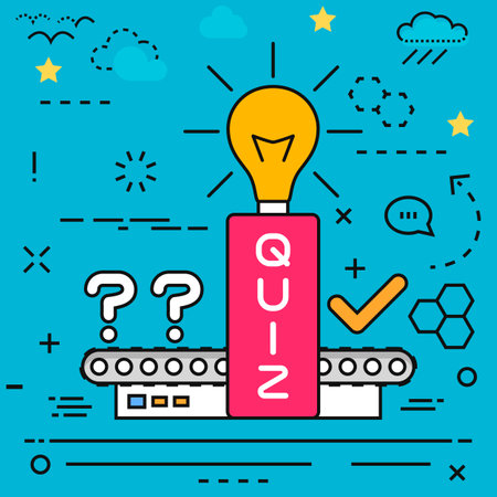 Quiz factory conveyor  line concept. Vector illustration. Element template for design.のイラスト素材