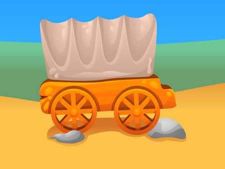 Retro wood cart. Vector illustration. Wild west backgroundのイラスト素材