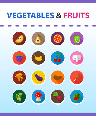 Vegetables and fruits flat icon concept. Vector illustration. Element template for design.のイラスト素材