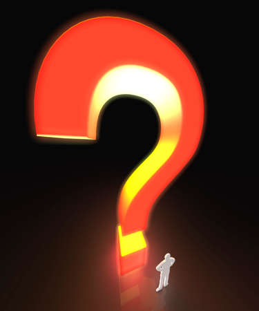 Large glowing question mark with white figureの写真素材