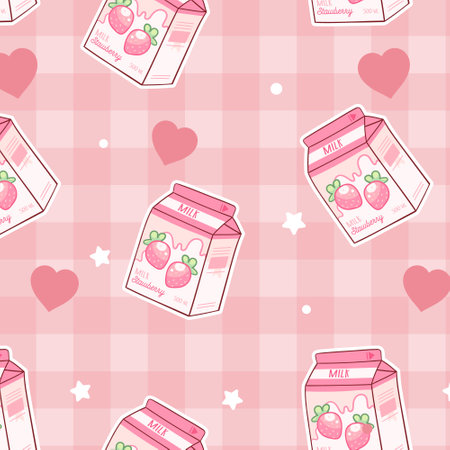 Seamless pattern of cute milk box on pink background. Banner. paper gift. printing. Wallpaper.Kid graphic.Art.Image.Vector.Illustration.Illustrator.のイラスト素材