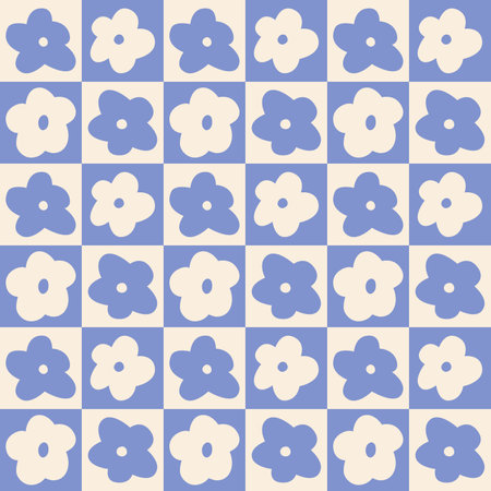 flower pattern. Floral checked plaids in blue and cream colors. Seamless pastel backgrounds with small flowers for tablecloth, dress, or other textile design.のイラスト素材