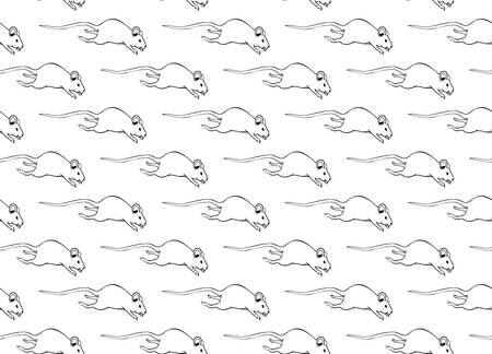Seamless pattern of a running rat. Isolated on a white background. Hand drawn vector illustration.のイラスト素材