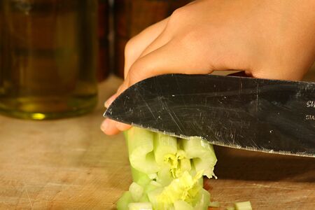 chopping celeryの写真素材
