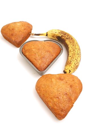 banana bread hearts in a lineの写真素材