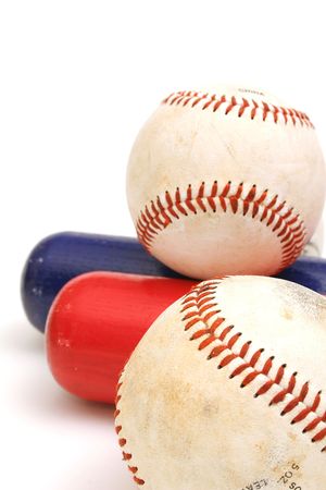 2 baseballs 2 bats verticalの写真素材