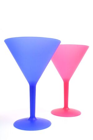 colorful cocktail glasses on white verticalの写真素材