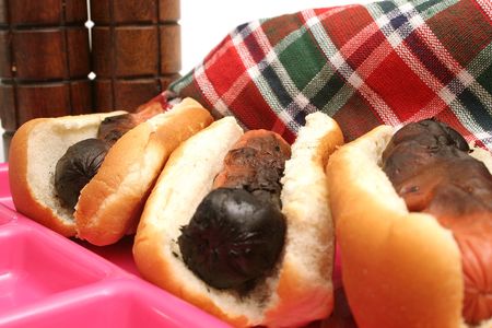 burnt hotdogs upcloseの写真素材
