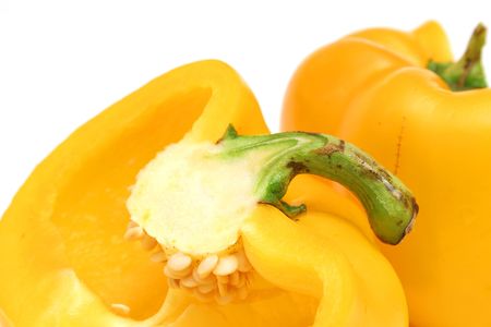 yellow bell pepper cut upcloseの写真素材