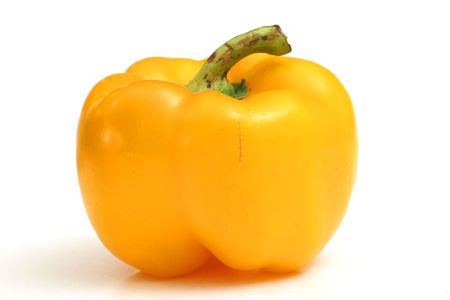 yellow bell pepper on white levelの写真素材
