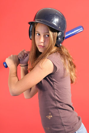 baseball girl verticalの写真素材