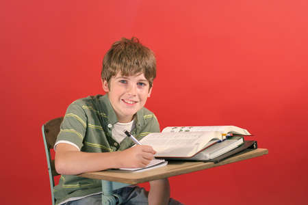 student smiling at deskの写真素材