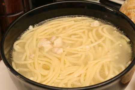 homemade chicken noodle soupの写真素材