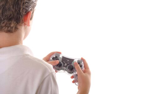 child playing video games from behindの写真素材