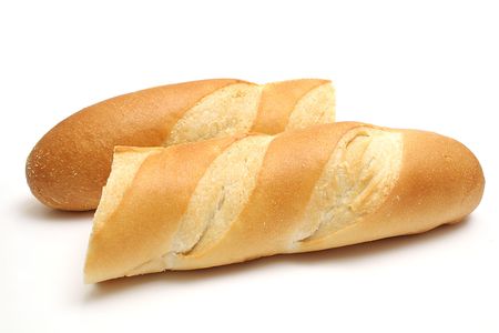french loaf cut into halfの写真素材