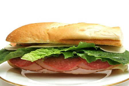 whole turkey salami and ham sandwichの写真素材
