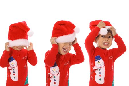 Three children Merry Christmasの写真素材