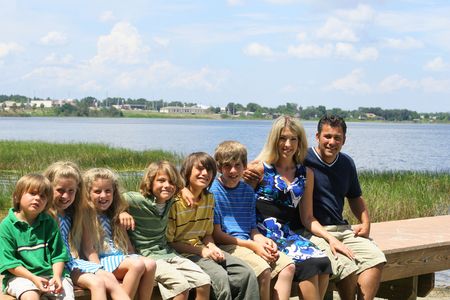 beautiful family on the dockの写真素材