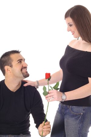 woman receiving a roseの写真素材