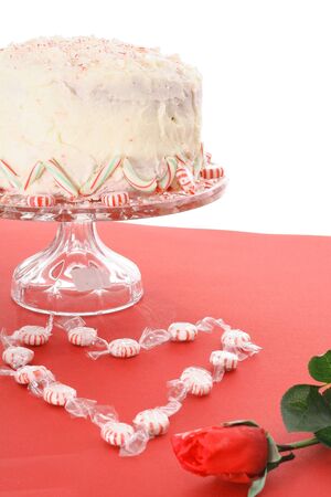 valentines cake and a red roseの写真素材