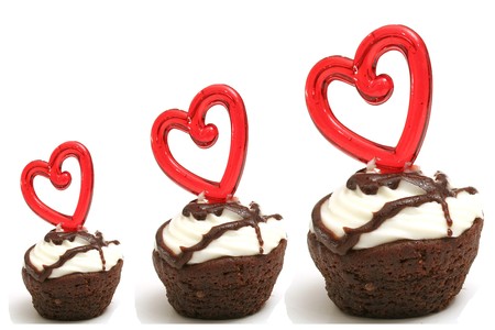 Three heart brownies in a row の写真素材