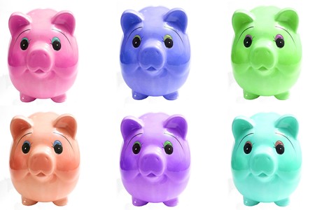 six pigs piggy bankの写真素材