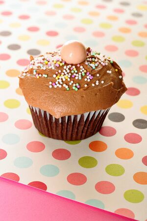 chocolate polka dot cupcakeの写真素材