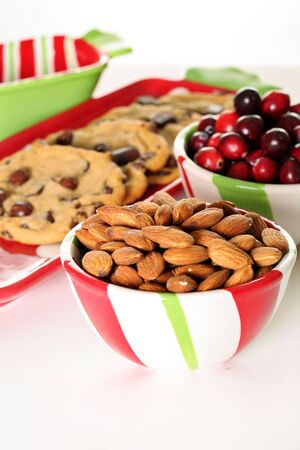almonds & cranberries with cookies verticalの写真素材