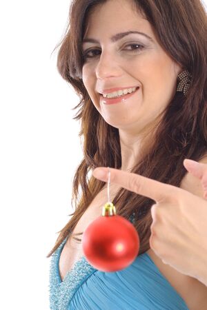 woman holding Christmas ornament  の写真素材
